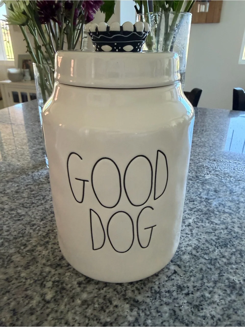 Rae Dunn Vintage 2021 Good Dog black crown Ceramic Canister Lid with Black Logo